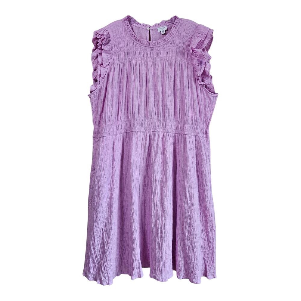 J CREW Women's Plus 3X Midi Dress Pink Crinkle Gauze Ruffled Flutter Sleeve